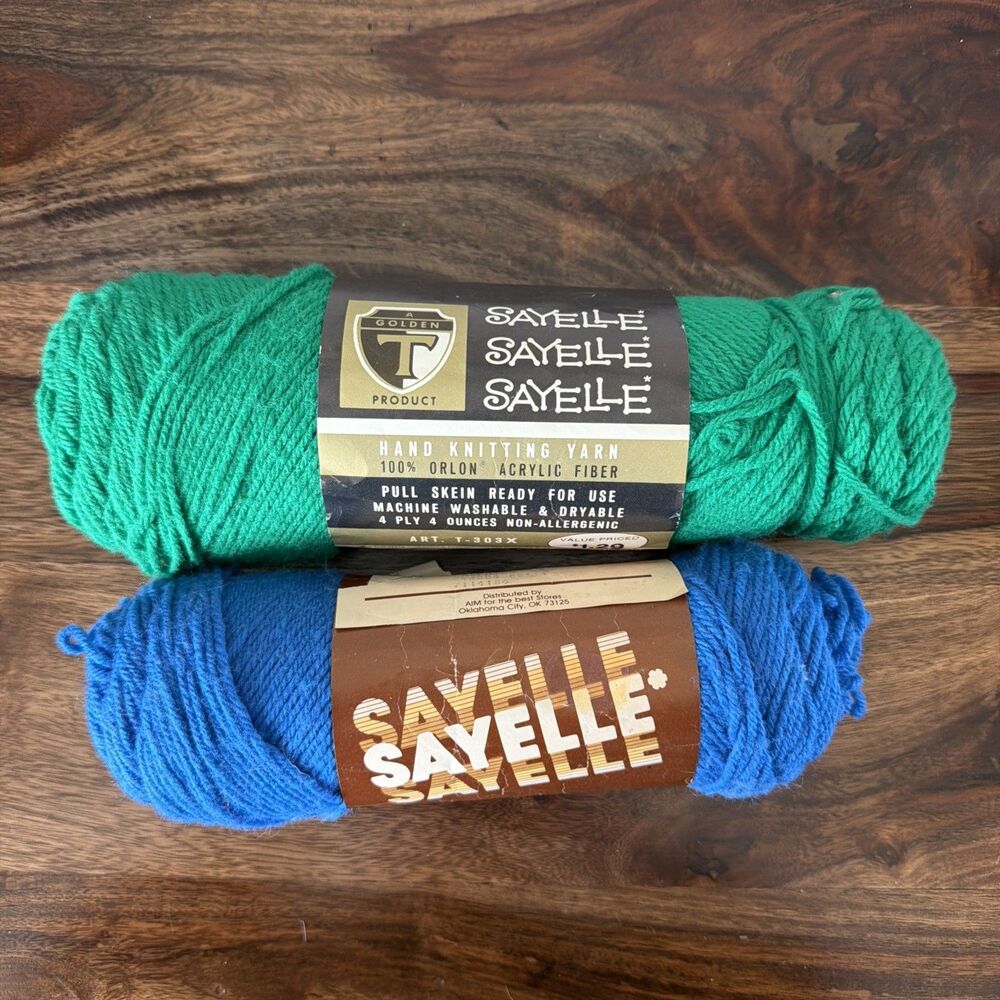Vintage Yarn Sayelle Blue And Green Lot Of 2